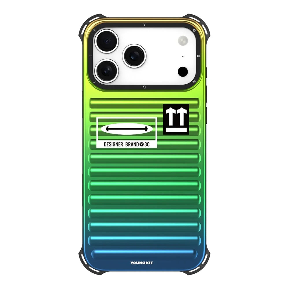 YOUNGKIT For iPhone 17 Pro Max Case Suitcase Style TPU + Aluminium Alloy Laser Gradient Phone Cover - Orange  /  Green  /  Blue - 2