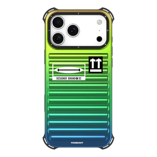 YOUNGKIT For iPhone 17 Pro Max Case Suitcase Style TPU + Aluminium Alloy Laser Gradient Phone Cover - Orange  /  Green  /  Blue - 2