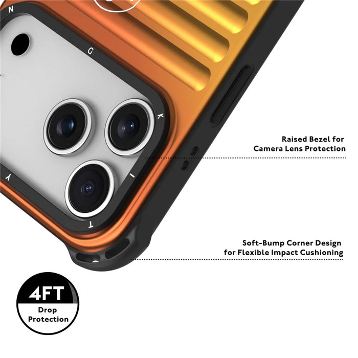 YOUNGKIT For iPhone 17 Pro Max Case Suitcase Style TPU + Aluminium Alloy Laser Gradient Phone Cover - Orange  /  Green  /  Blue - 6