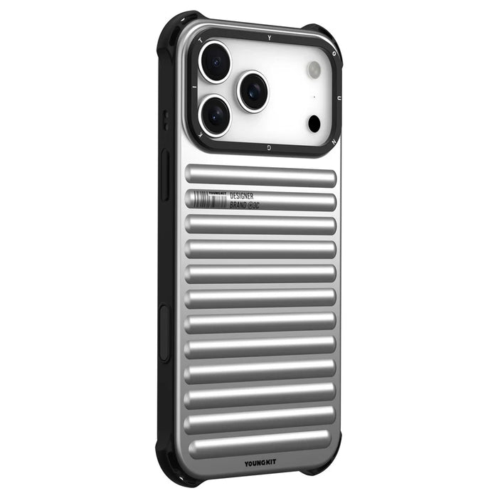 YOUNGKIT For iPhone 17 Pro Case Compatible with MagSafe Suitcase Texture IMD TPU Phone Cover - Silver - 1