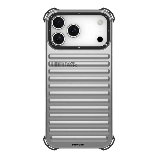 YOUNGKIT For iPhone 17 Pro Case Compatible with MagSafe Suitcase Texture IMD TPU Phone Cover - Silver - 2
