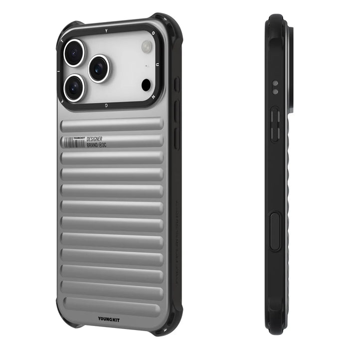 YOUNGKIT For iPhone 17 Pro Case Compatible with MagSafe Suitcase Texture IMD TPU Phone Cover - Silver - 3
