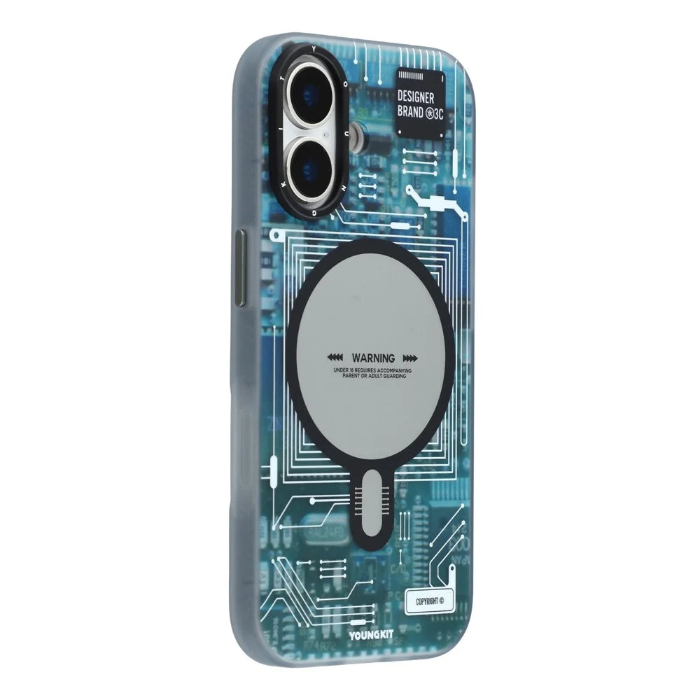 YOUNGKIT Technology Series for iPhone 17 Magnetic Case Hard PC IMD Phone Cover - Ghost Grey - 1