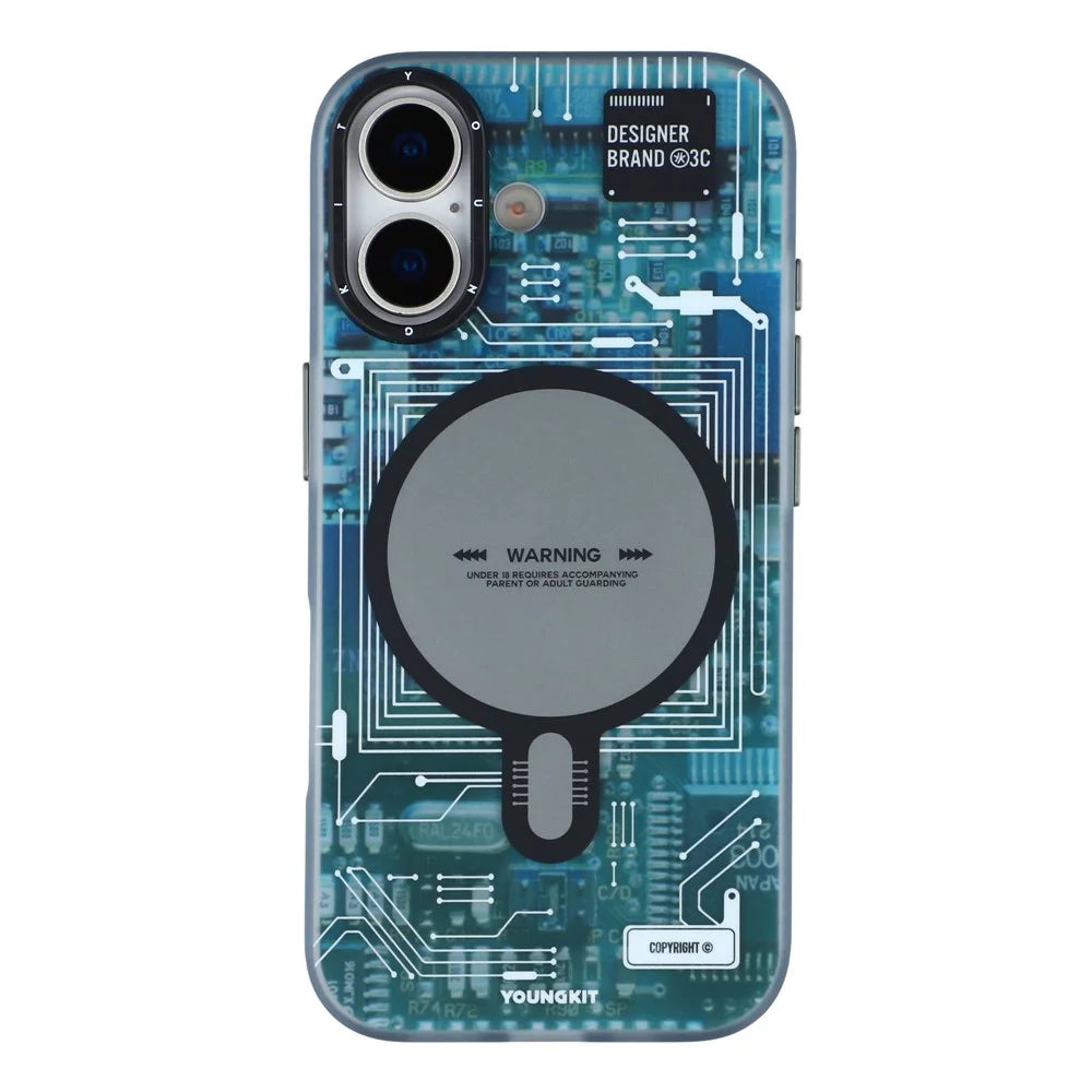 YOUNGKIT Technology Series for iPhone 17 Magnetic Case Hard PC IMD Phone Cover - Ghost Grey - 3