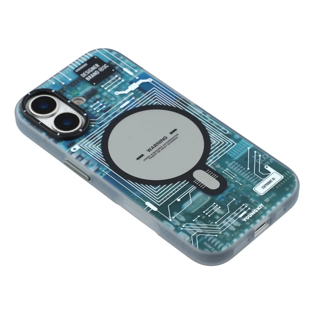 YOUNGKIT Technology Series for iPhone 17 Magnetic Case Hard PC IMD Phone Cover - Ghost Grey - 4