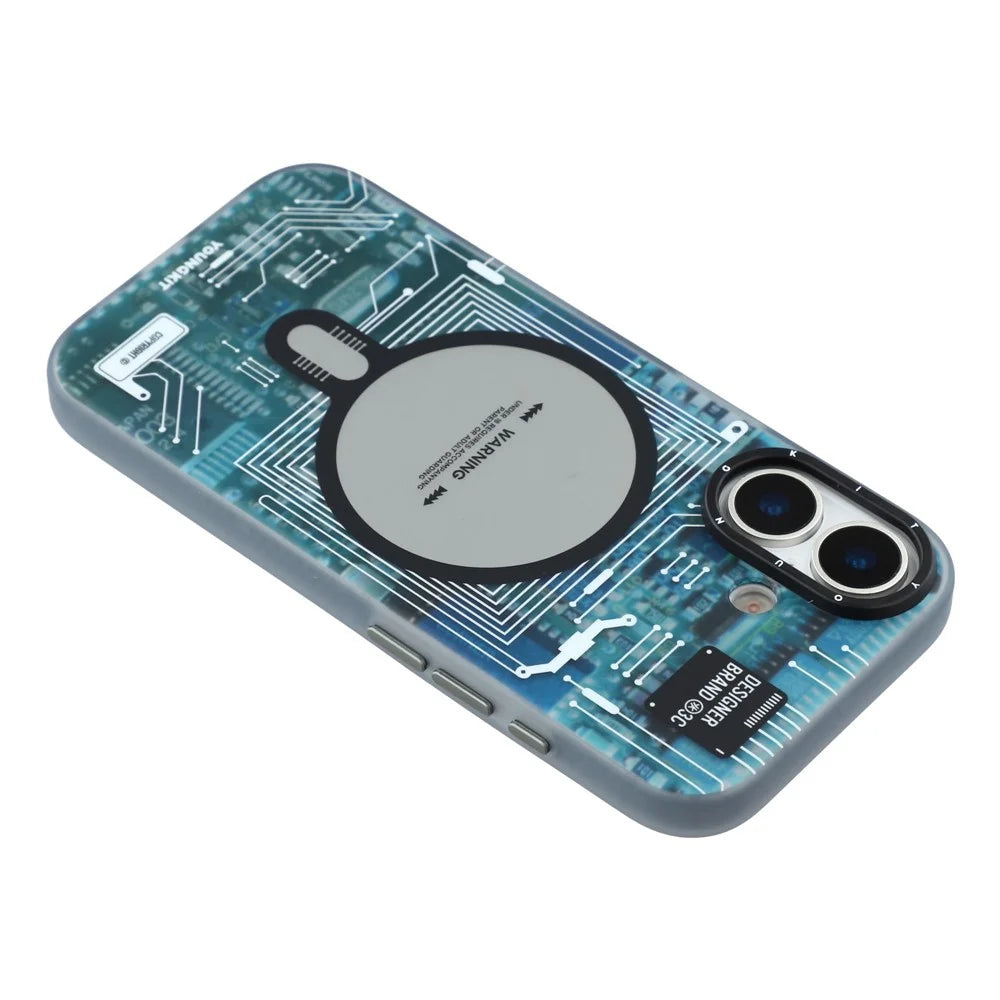 YOUNGKIT Technology Series for iPhone 17 Magnetic Case Hard PC IMD Phone Cover - Ghost Grey - 5