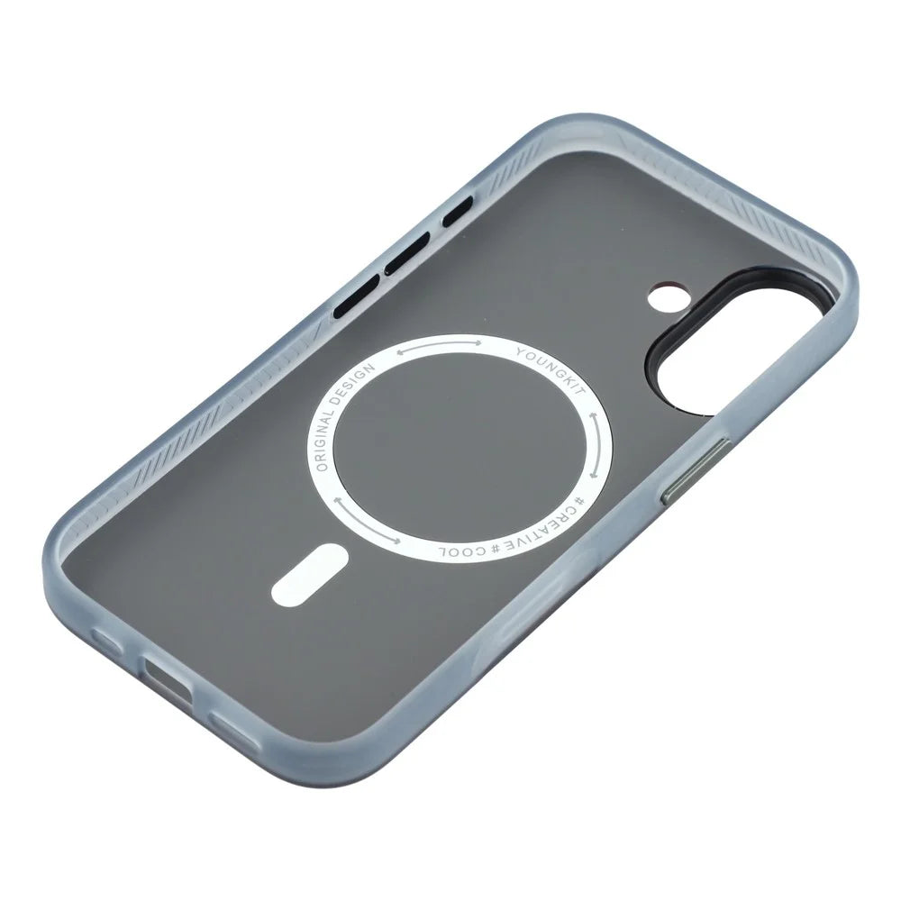 YOUNGKIT Technology Series for iPhone 17 Magnetic Case Hard PC IMD Phone Cover - Ghost Grey - 6