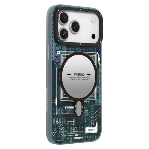 YOUNGKIT Technology Series for iPhone 17 Pro Magnetic Case Hard PC IMD Phone Cover - Ghost Grey - 1
