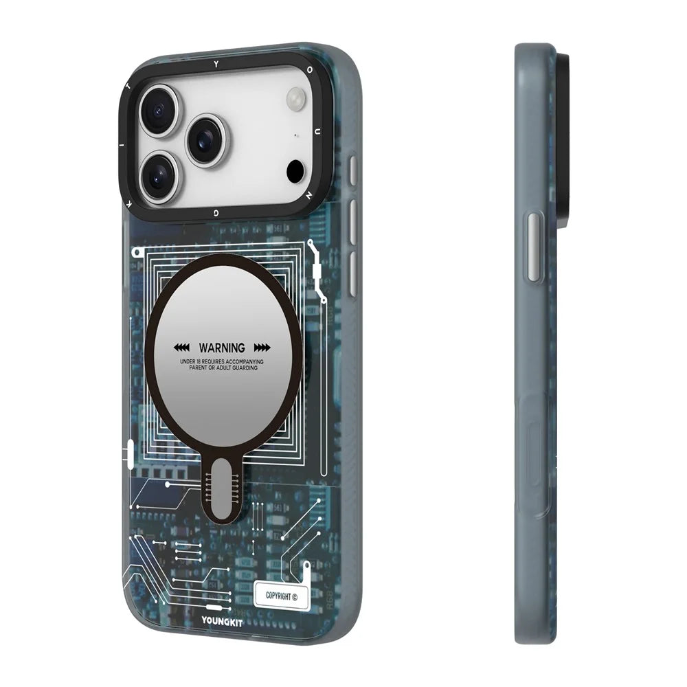 YOUNGKIT Technology Series for iPhone 17 Pro Magnetic Case Hard PC IMD Phone Cover - Ghost Grey - 3