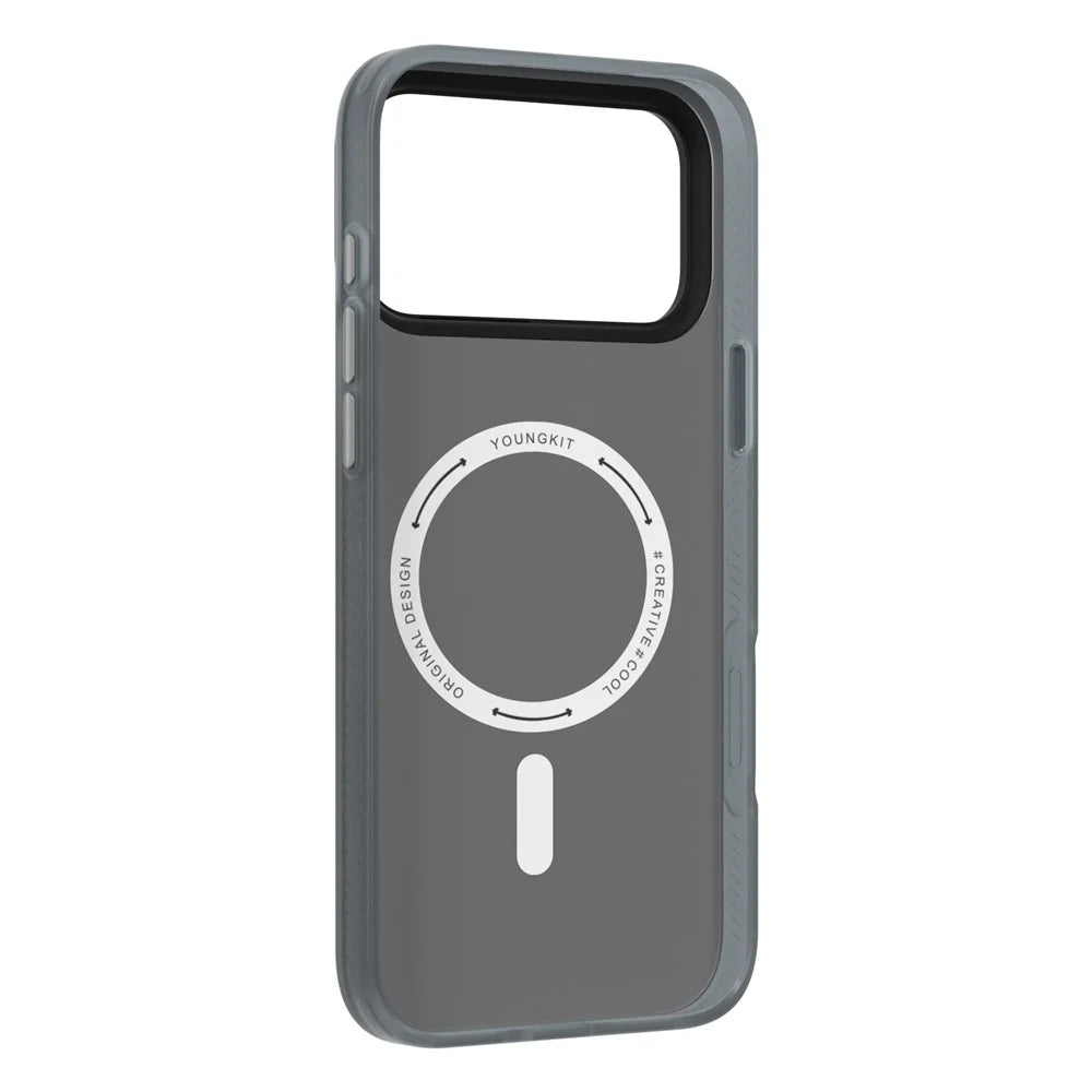 YOUNGKIT Technology Series for iPhone 17 Pro Magnetic Case Hard PC IMD Phone Cover - Ghost Grey - 4