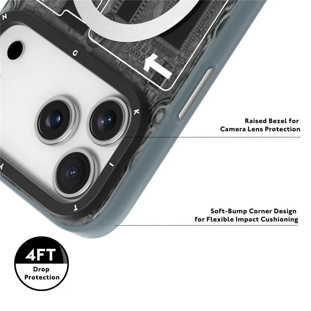 YOUNGKIT Technology Series for iPhone 17 Pro Magnetic Case Hard PC IMD Phone Cover - Ghost Grey - 6