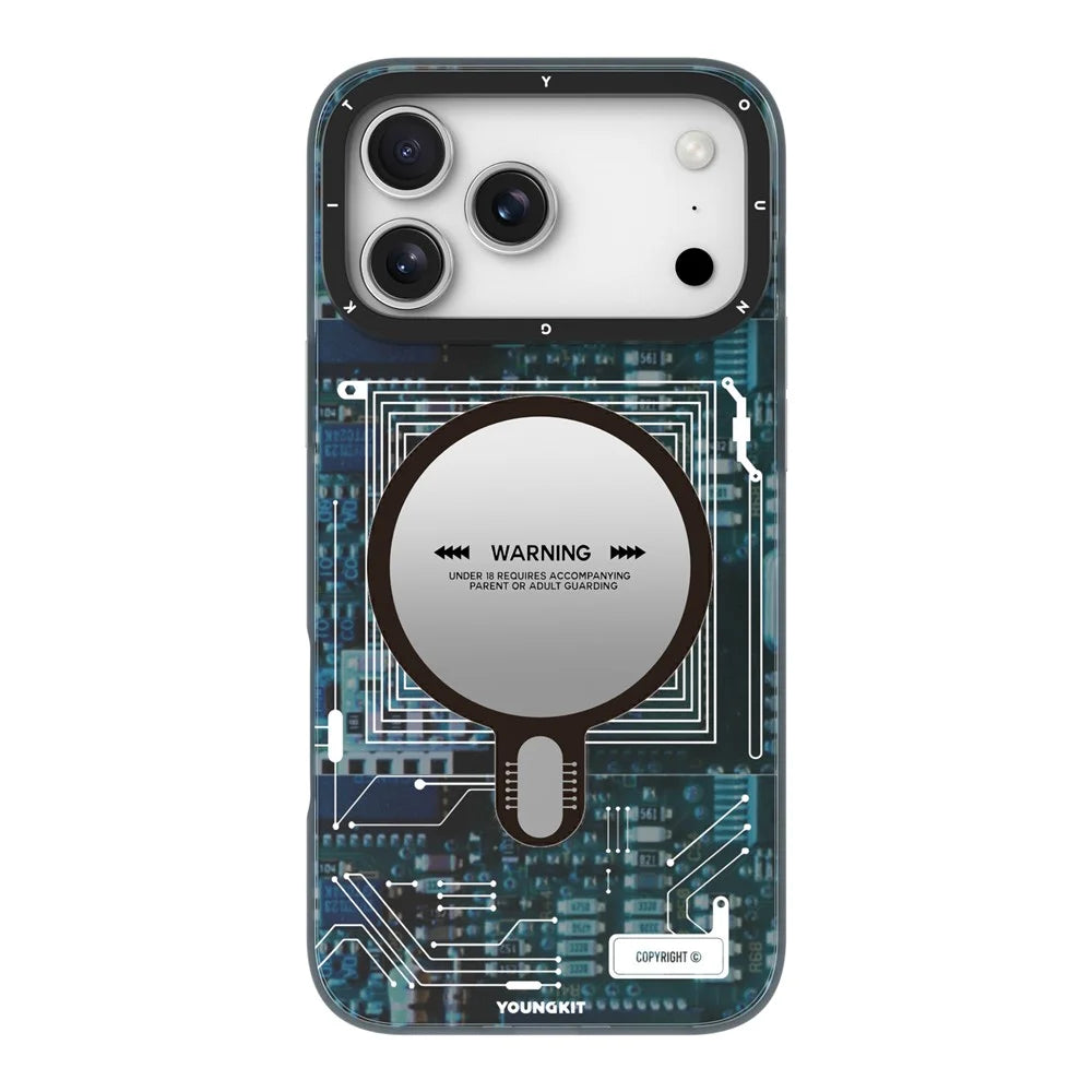 YOUNGKIT Technology Series for iPhone 17 Pro Max Magnetic Case Hard PC IMD Phone Cover - Ghost Grey - 2