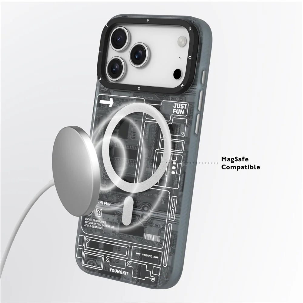 YOUNGKIT Technology Series for iPhone 17 Pro Max Magnetic Case Hard PC IMD Phone Cover - Ghost Grey - 5