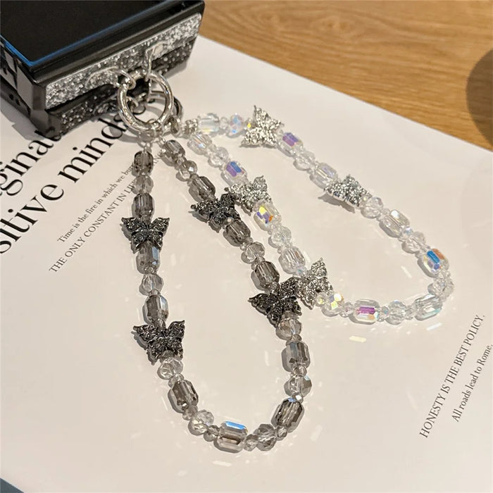 For Samsung Galaxy Z Flip7 5G Case Glitter Rhinestone TPU PC Phone Cover with Butterfly Wrist Strap - Silver - 5