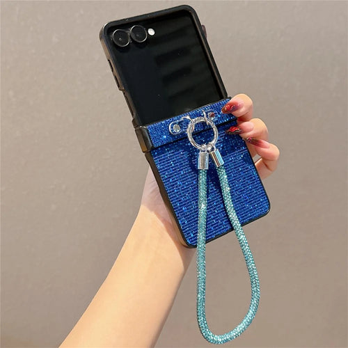 For Samsung Galaxy Z Flip7 5G Case Glitter TPU + PC Phone Cover with Rhinestone Wrist Strap - Blue - 1