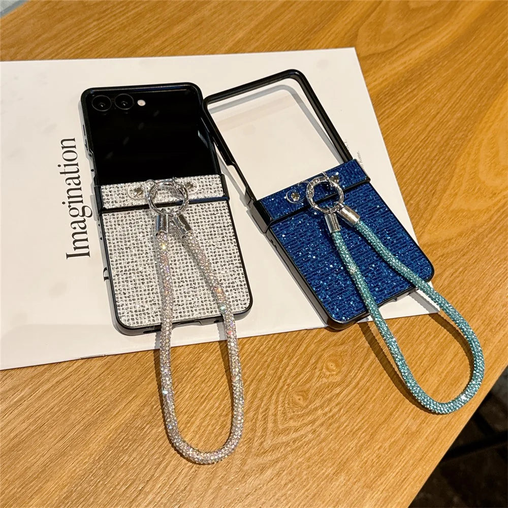 For Samsung Galaxy Z Flip7 5G Case Glitter TPU + PC Phone Cover with Rhinestone Wrist Strap - Blue - 3