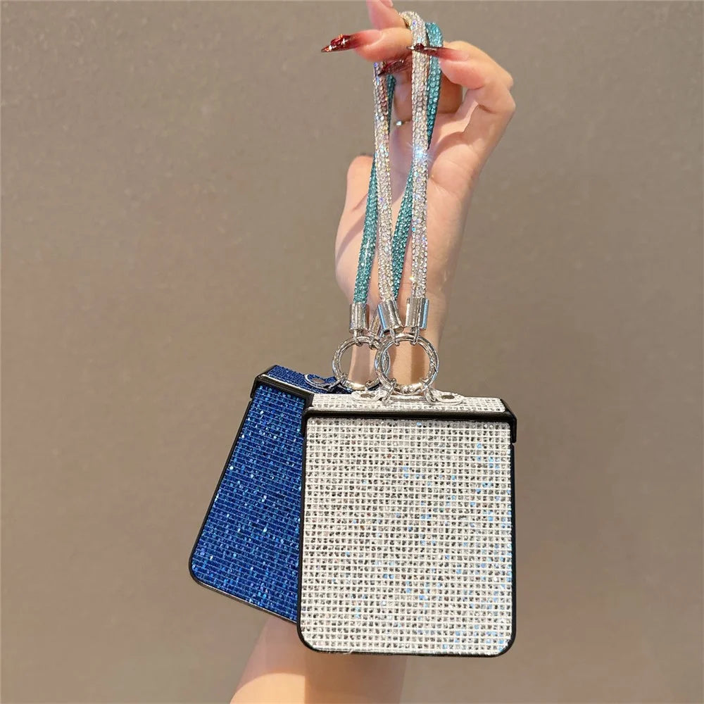 For Samsung Galaxy Z Flip7 5G Case Glitter TPU + PC Phone Cover with Rhinestone Wrist Strap - Blue - 4