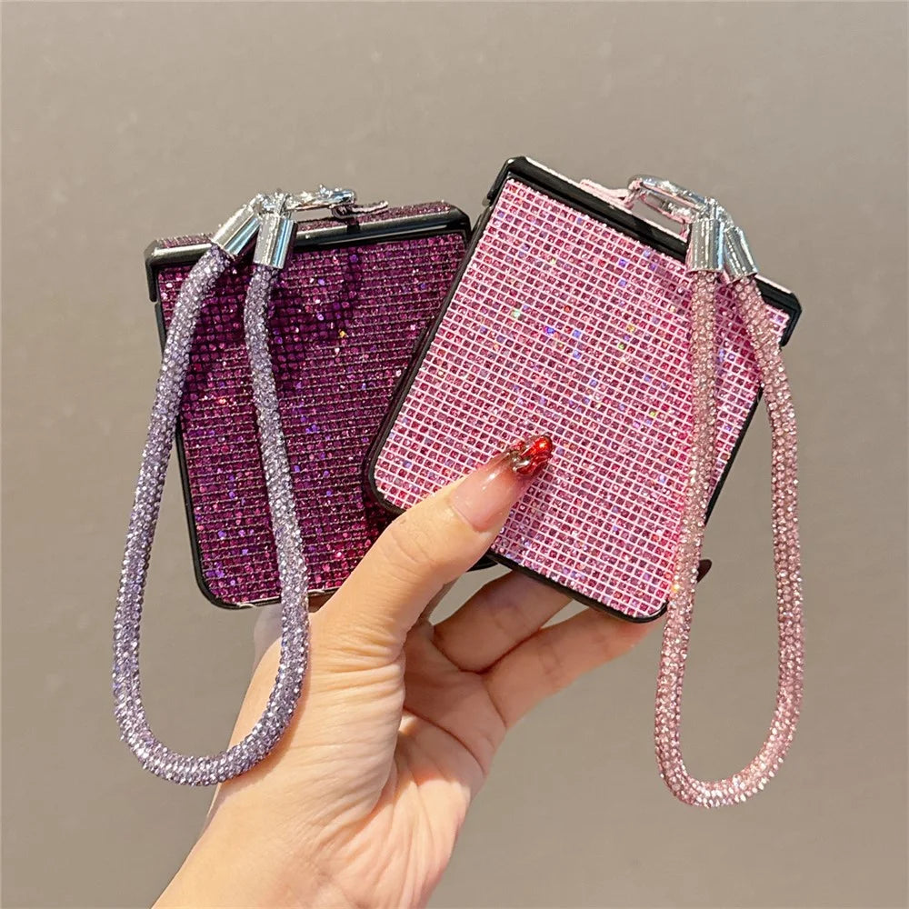 For Samsung Galaxy Z Flip7 5G Case Glitter TPU + PC Phone Cover with Rhinestone Wrist Strap - Blue - 5