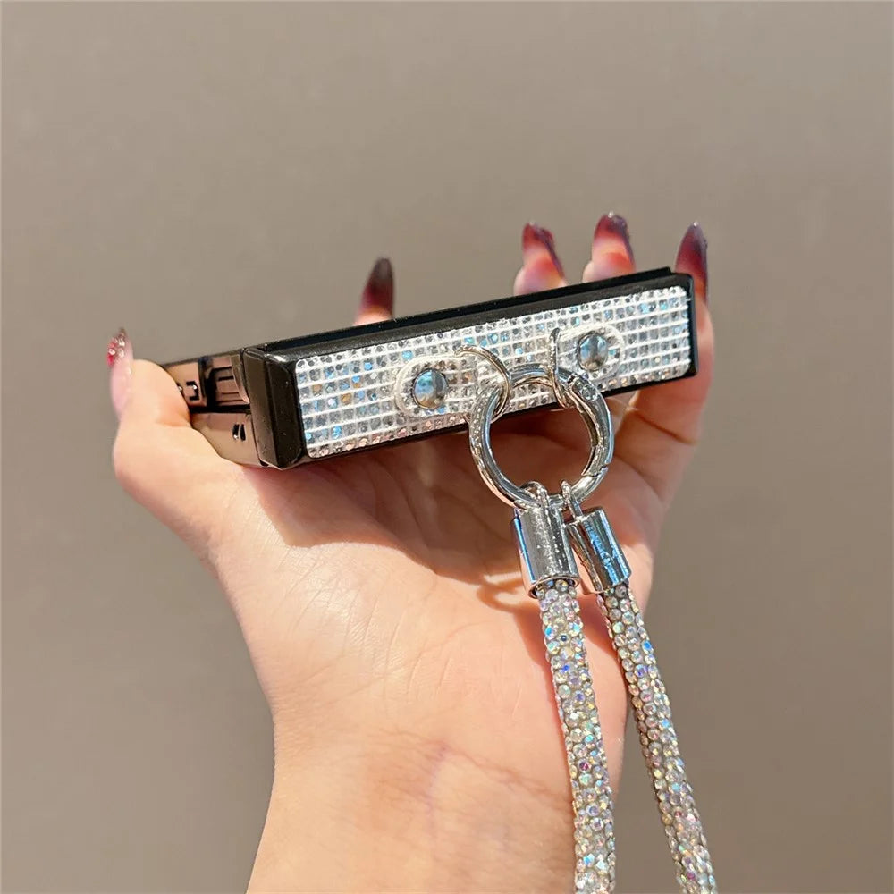 For Samsung Galaxy Z Flip7 5G Case Glitter TPU + PC Phone Cover with Rhinestone Wrist Strap - Blue - 6