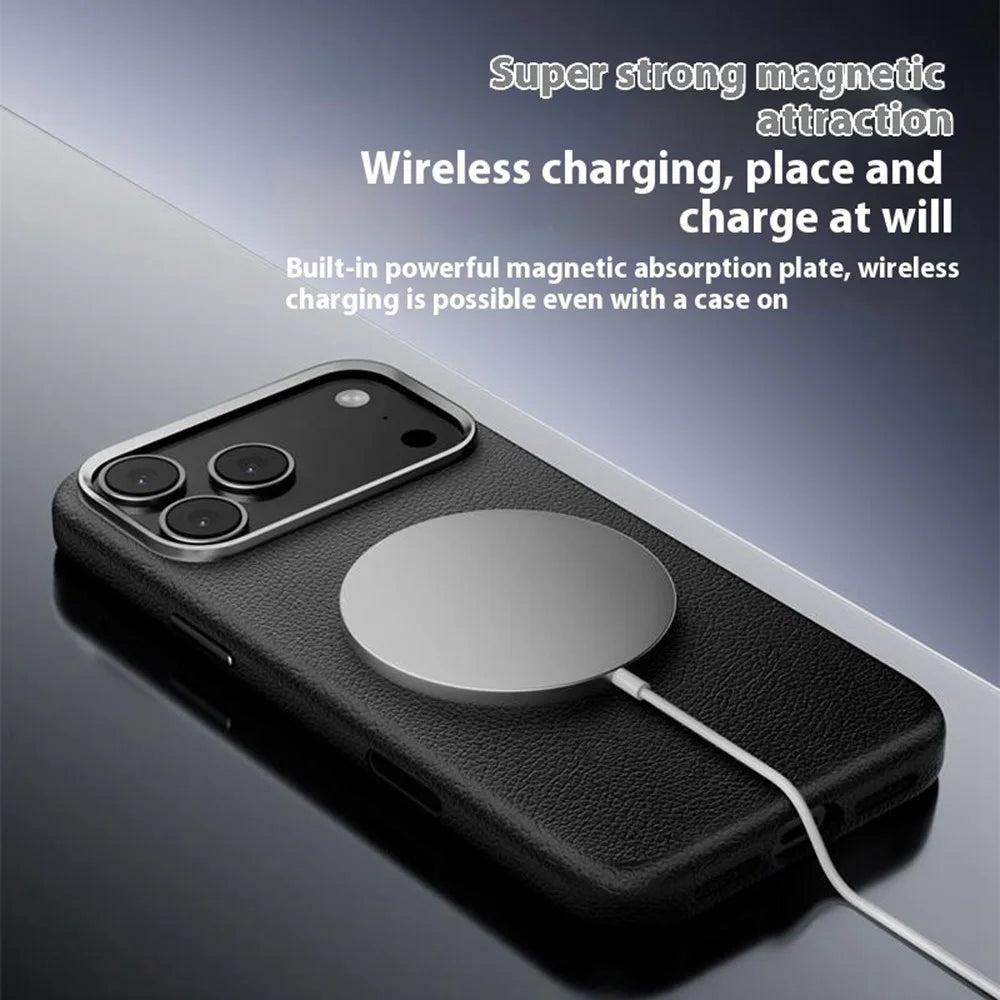 X-LEVEL For iPhone 17 Pro Case Compatible with MagSafe PU Leather Hard PC Phone Cover - Black - 4