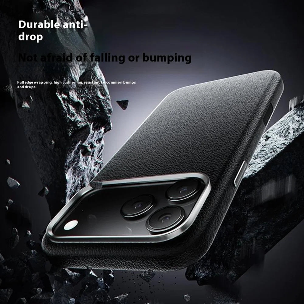X-LEVEL For iPhone 17 Pro Case Compatible with MagSafe PU Leather Hard PC Phone Cover - Black - 7