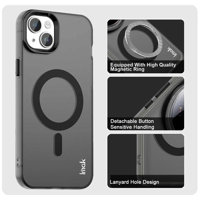 IMAK For iPhone 15 Case Compatible with MagSafe Candy Color Anti Drop TPU + PET Back Cover - Black - 4