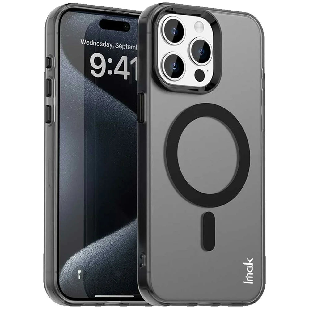 IMAK For iPhone 15 Pro Max Case Compatible with MagSafe Candy Color Anti Drop TPU + PET Back Cover - Black - 1