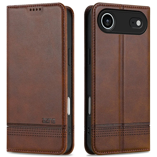 AZNS For iPhone Air Case Cowhide Texture PU Leather Wallet Phone Cover - Coffee - 1