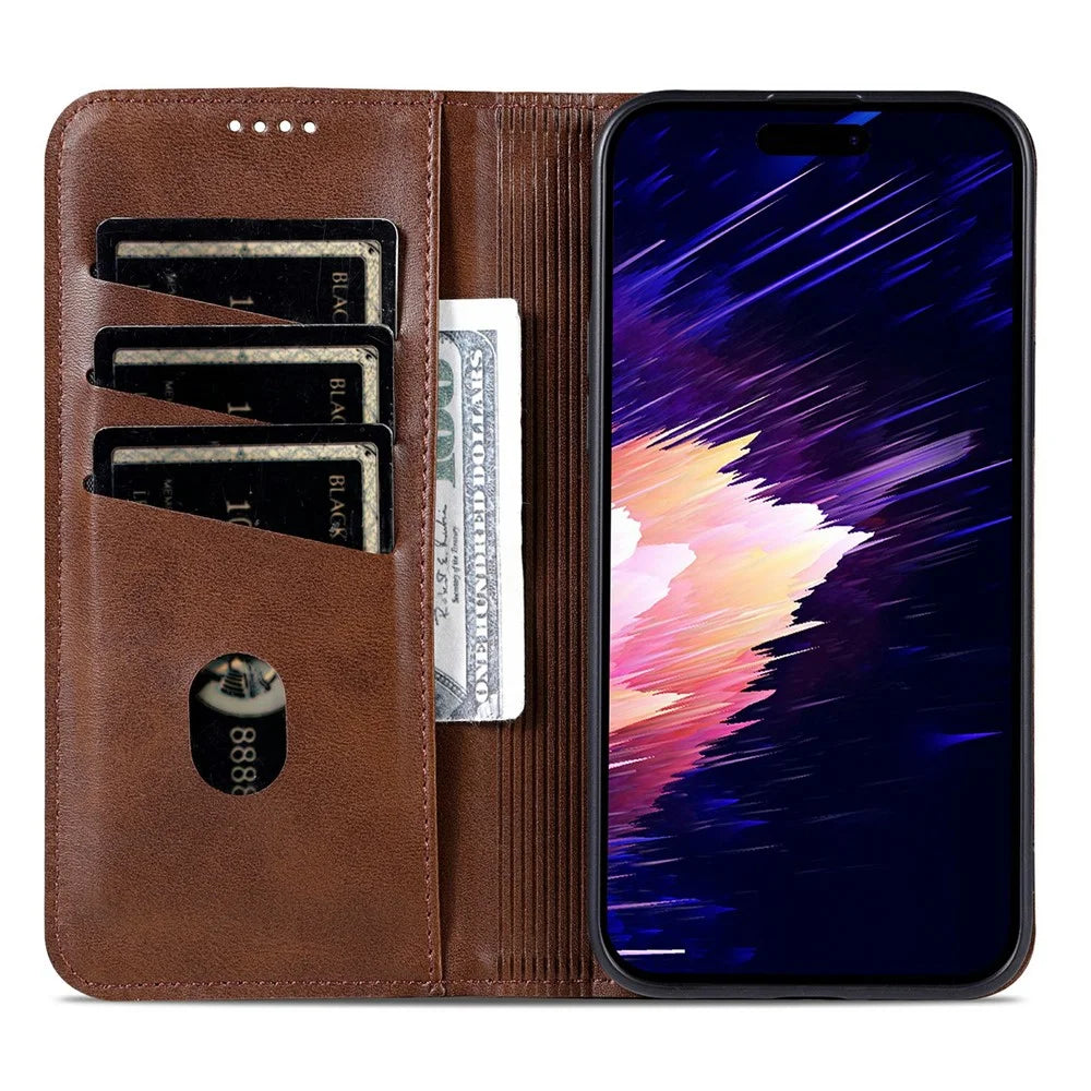 AZNS For iPhone Air Case Cowhide Texture PU Leather Wallet Phone Cover - Coffee - 2