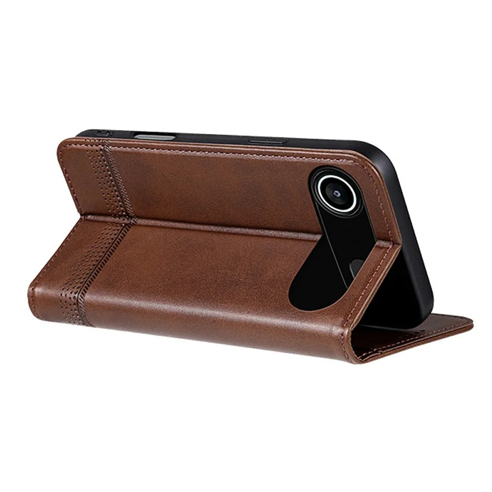 AZNS For iPhone Air Case Cowhide Texture PU Leather Wallet Phone Cover - Coffee - 3