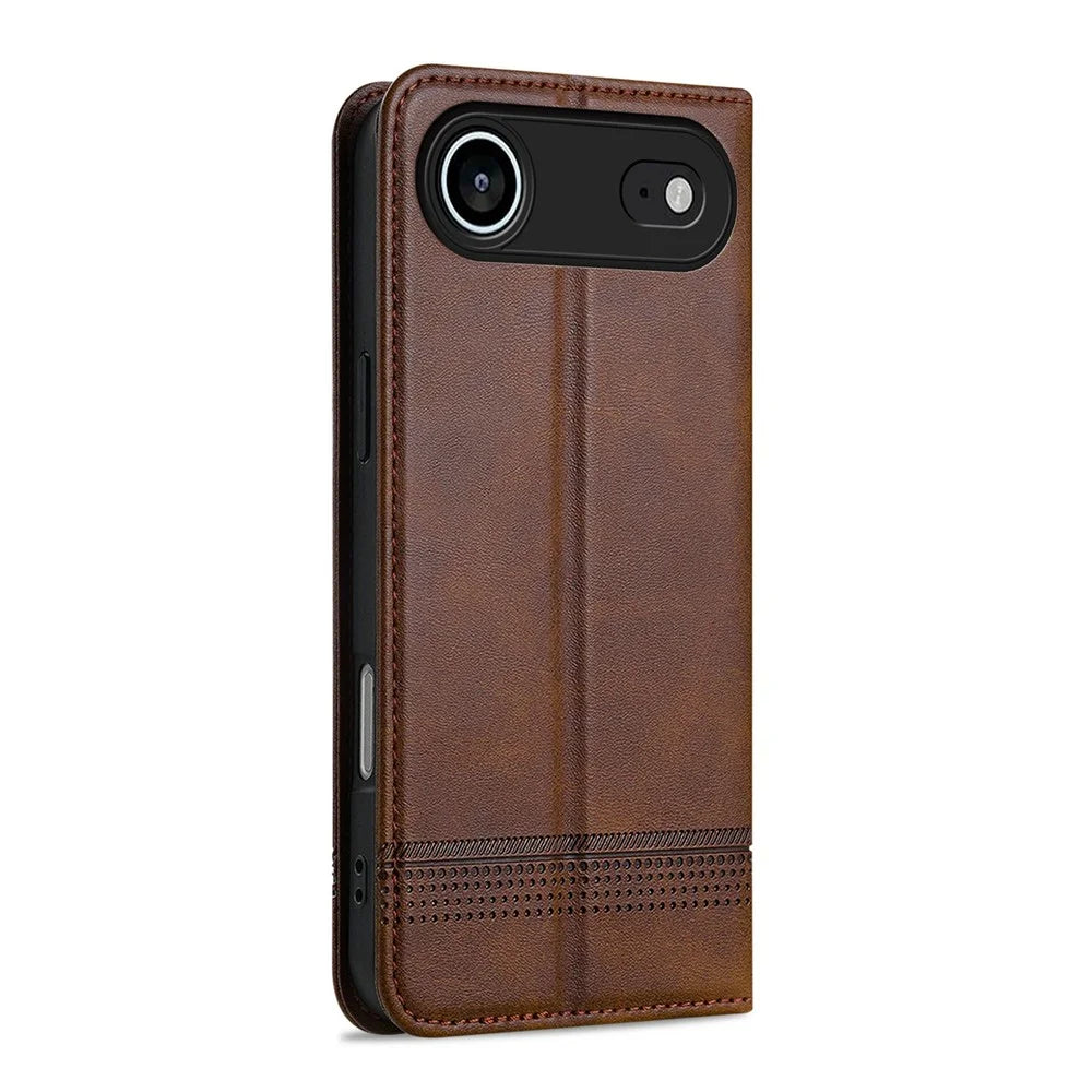 AZNS For iPhone Air Case Cowhide Texture PU Leather Wallet Phone Cover - Coffee - 6