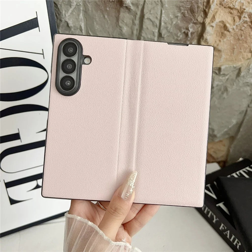 For Samsung Galaxy Z Fold7 5G Case Simple Design Shockproof PU + PC Phone Back Cover - Pink - 1