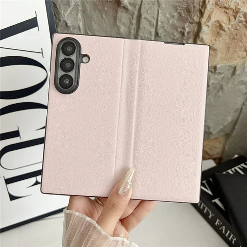 For Samsung Galaxy Z Fold7 5G Case Simple Design Shockproof PU + PC Phone Back Cover - Pink - 1