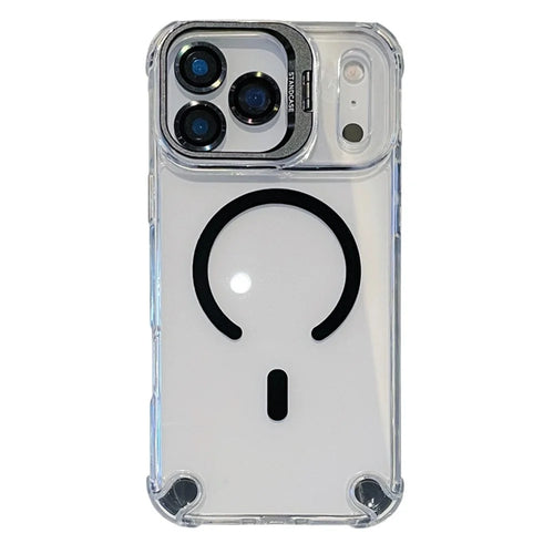 For iPhone 17 Pro Magnetic Case TPU PC Clear Kickstand Phone Cover with Tempered Glass Lens Films - Black - 1