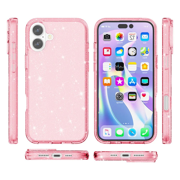 AMORUS For iPhone 17 Case Soft TPU Hard PC Back Shockproof Phone Cover - Glitter Pink - 4