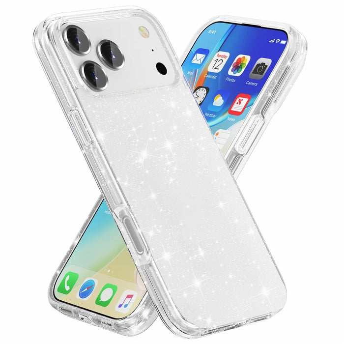 AMORUS For iPhone 17 Pro Max Case Soft TPU Hard PC Back Shockproof Phone Cover - Glitter White - 2