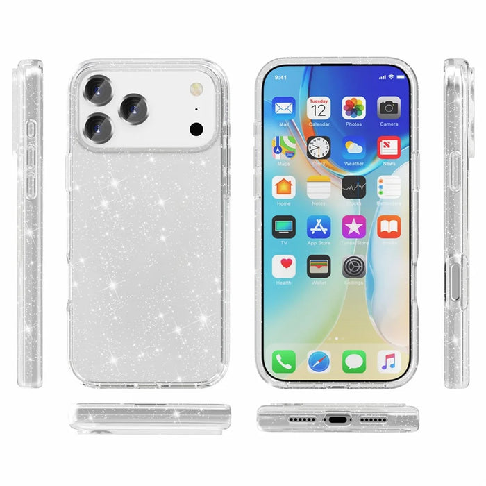 AMORUS For iPhone 17 Pro Max Case Soft TPU Hard PC Back Shockproof Phone Cover - Glitter White - 4