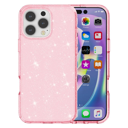 AMORUS For iPhone 16 Pro Max Case Soft TPU Hard PC Back Shockproof Phone Cover - Glitter Pink - 1