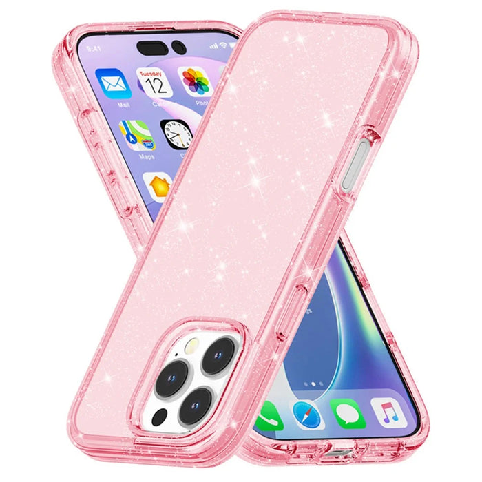 AMORUS For iPhone 16 Pro Max Case Soft TPU Hard PC Back Shockproof Phone Cover - Glitter Pink - 2