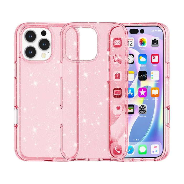 AMORUS For iPhone 16 Pro Max Case Soft TPU Hard PC Back Shockproof Phone Cover - Glitter Pink - 4