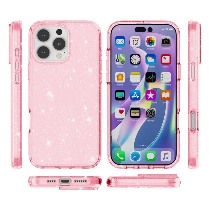 AMORUS For iPhone 16 Pro Max Case Soft TPU Hard PC Back Shockproof Phone Cover - Glitter Pink - 5