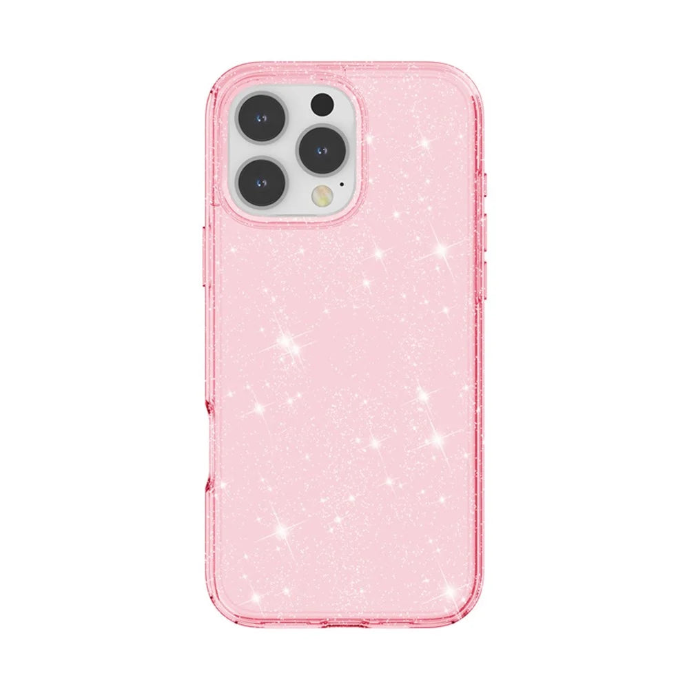 AMORUS For iPhone 16 Pro Case Soft TPU Hard PC Back Shockproof Phone Cover - Glitter Pink - 3