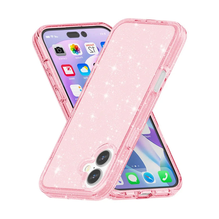 AMORUS For iPhone 16 Case Soft TPU Hard PC Back Shockproof Phone Cover - Glitter Pink - 2