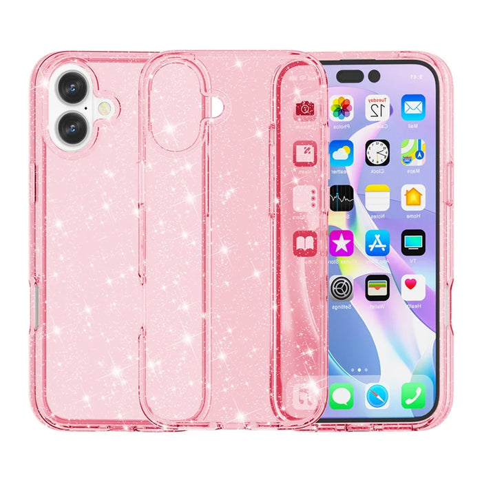 AMORUS For iPhone 16 Case Soft TPU Hard PC Back Shockproof Phone Cover - Glitter Pink - 5