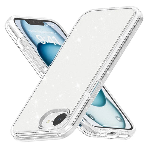 AMORUS For iPhone 17e / 16e Case Soft TPU Hard PC Back Shockproof Phone Cover - Glitter White - 1