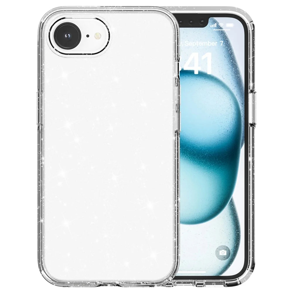 AMORUS For iPhone 17e / 16e Case Soft TPU Hard PC Back Shockproof Phone Cover - Glitter White - 2