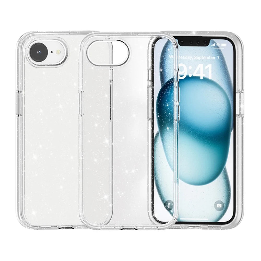 AMORUS For iPhone 17e / 16e Case Soft TPU Hard PC Back Shockproof Phone Cover - Glitter White - 6