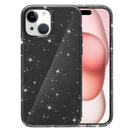 AMORUS For iPhone 15 Case Soft TPU Hard PC Back Shockproof Phone Cover - Glitter Black - 1