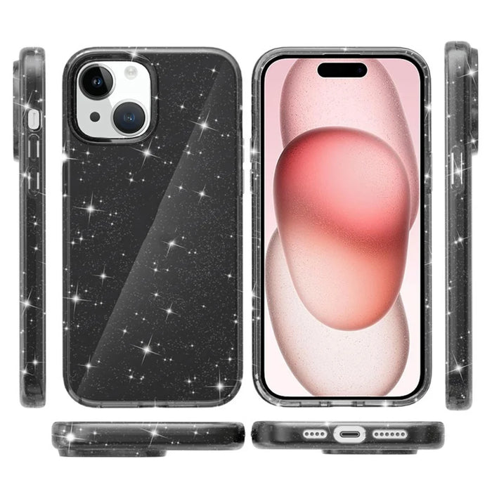 AMORUS For iPhone 15 Case Soft TPU Hard PC Back Shockproof Phone Cover - Glitter Black - 5