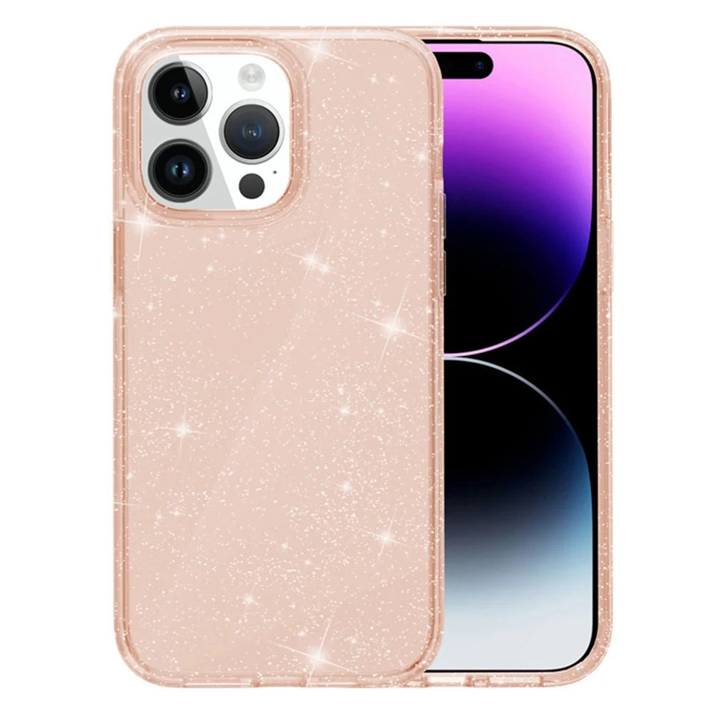 AMORUS For iPhone 14 Pro Case Soft TPU Hard PC Back Shockproof Phone Cover - Glitter Gold - 1